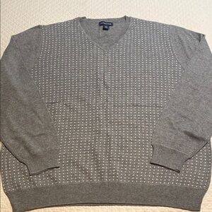 Mens Lands' End Gray Patterned V-Neck Sweater size XL